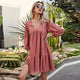 Robe Courte Col V Manches Bouffantes – Style Printanier