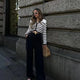 Cardigan Rayé à Col Rond avec Boucles