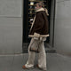 Veste Vintage Ample en Daim et Laine d'Agneau