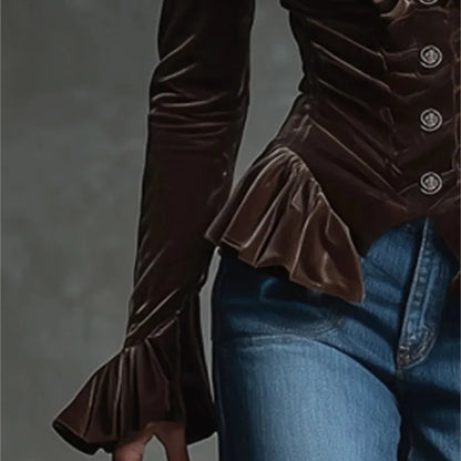 Elegant Velvet Ruffle Trim Women'
