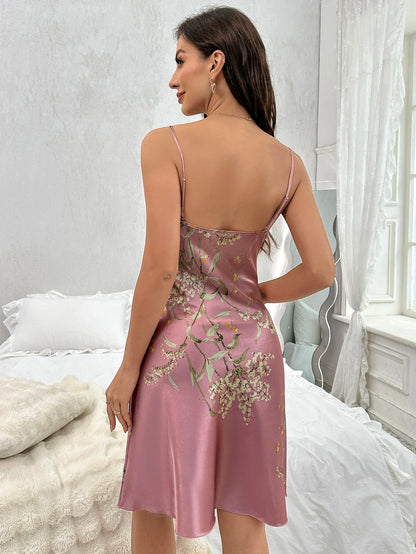 Floral Print Nightdress Sexy V