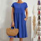 Robe Été Manches Courtes avec Poches — Robe Femme Col Rond Coupe A